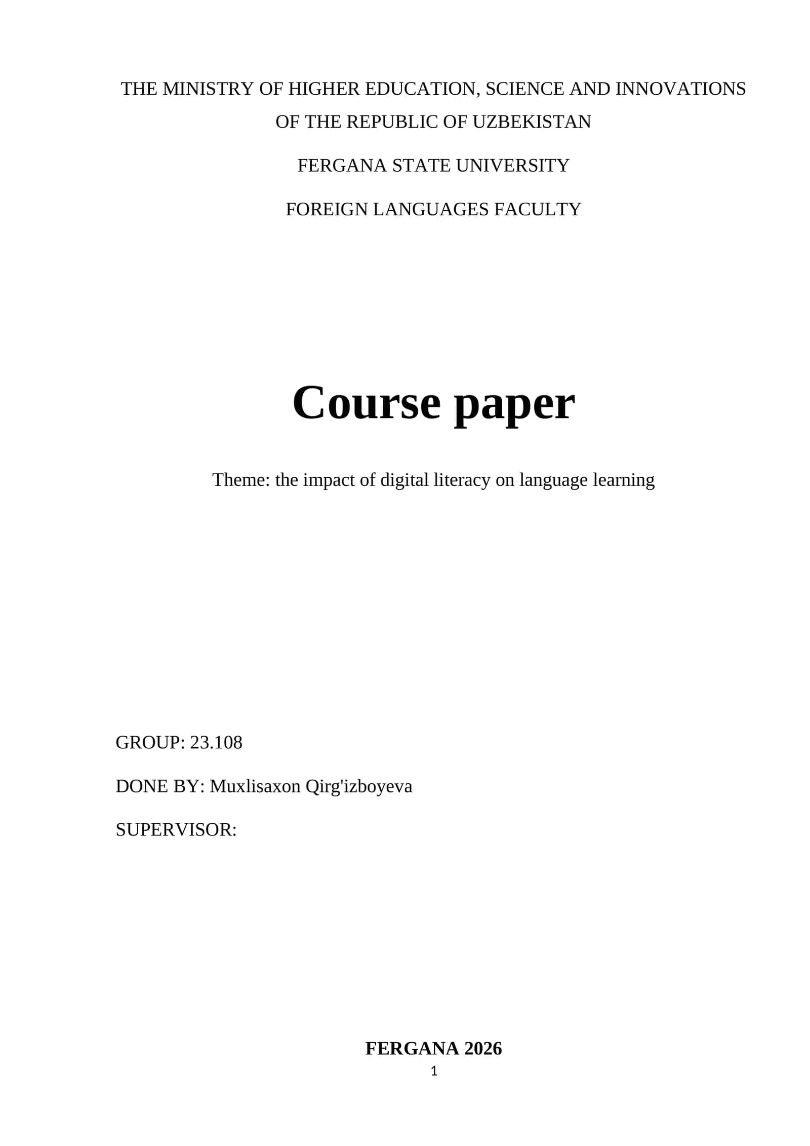 Course paper on the impact of digital literacy on language learning
