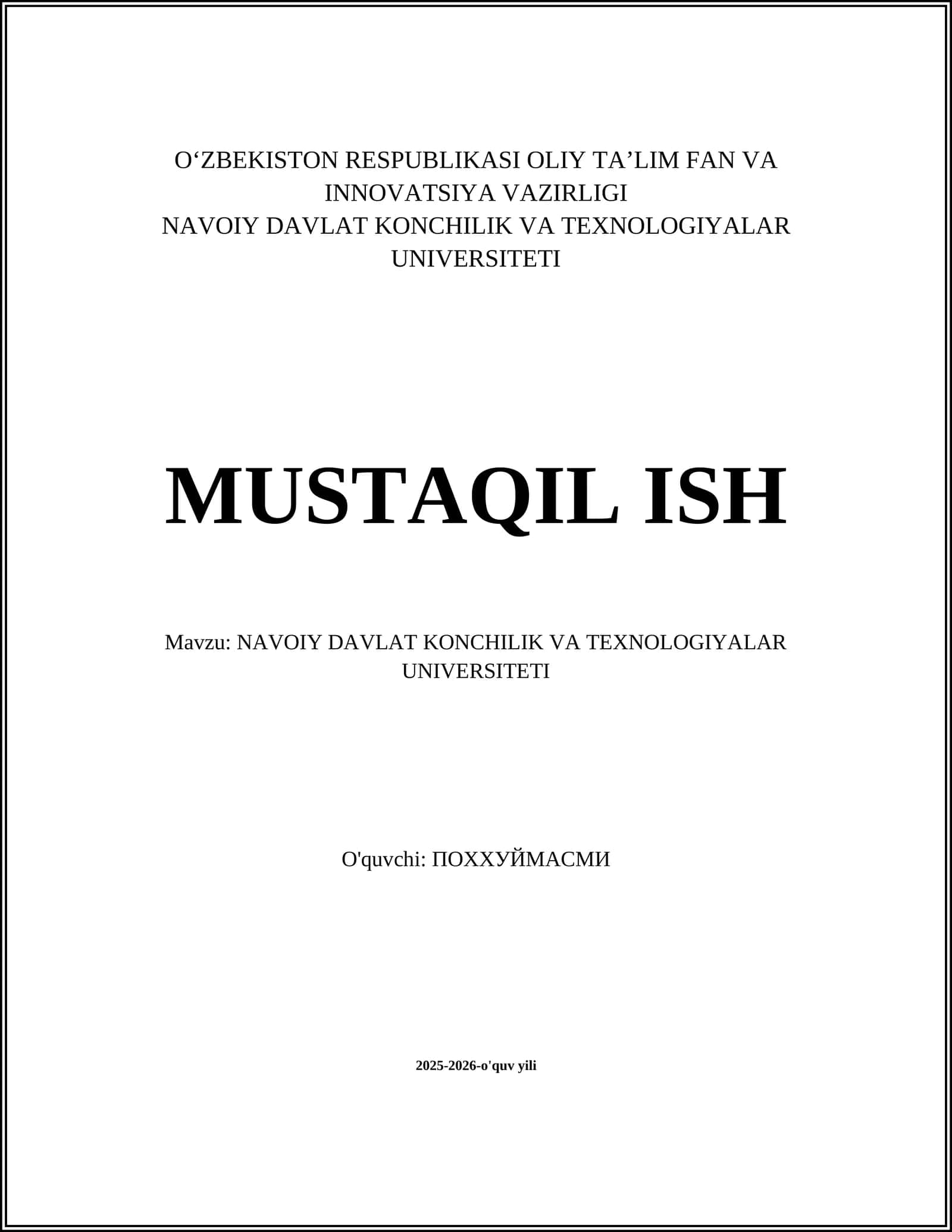 NAVOIY DAVLAT KONCHILIK VA TEXNOLOGIYALAR UNIVERSITETI