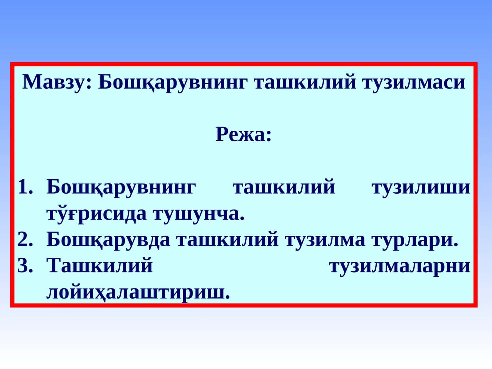 Бошқарувнинг ташкилий тузилмаси
