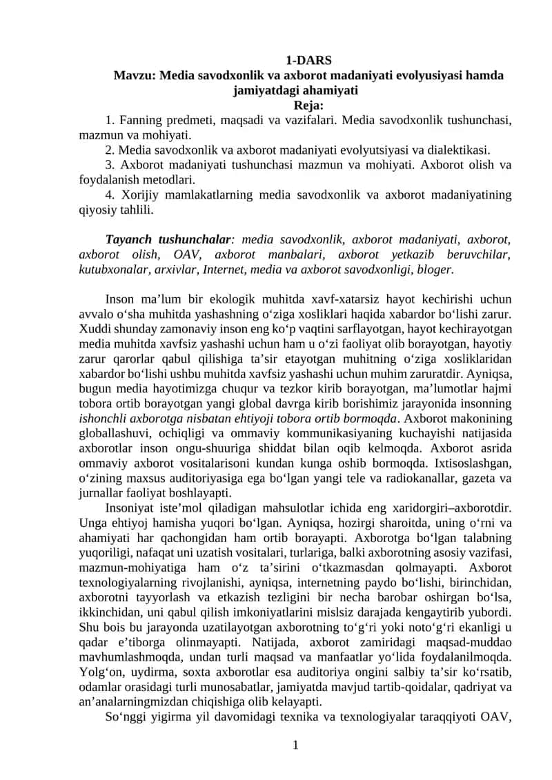 Media savodxonlik va axborot madaniyati evolyusiyasi