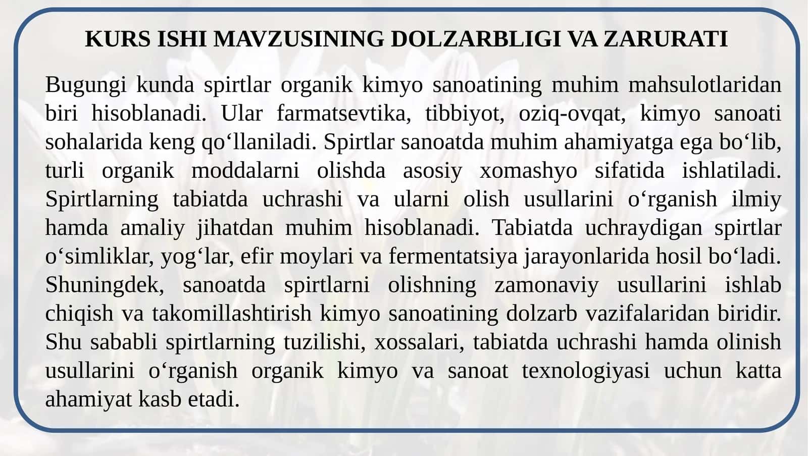 KURS ISHI MAVZUSINING DOLZARBLIGI VA ZARURATI