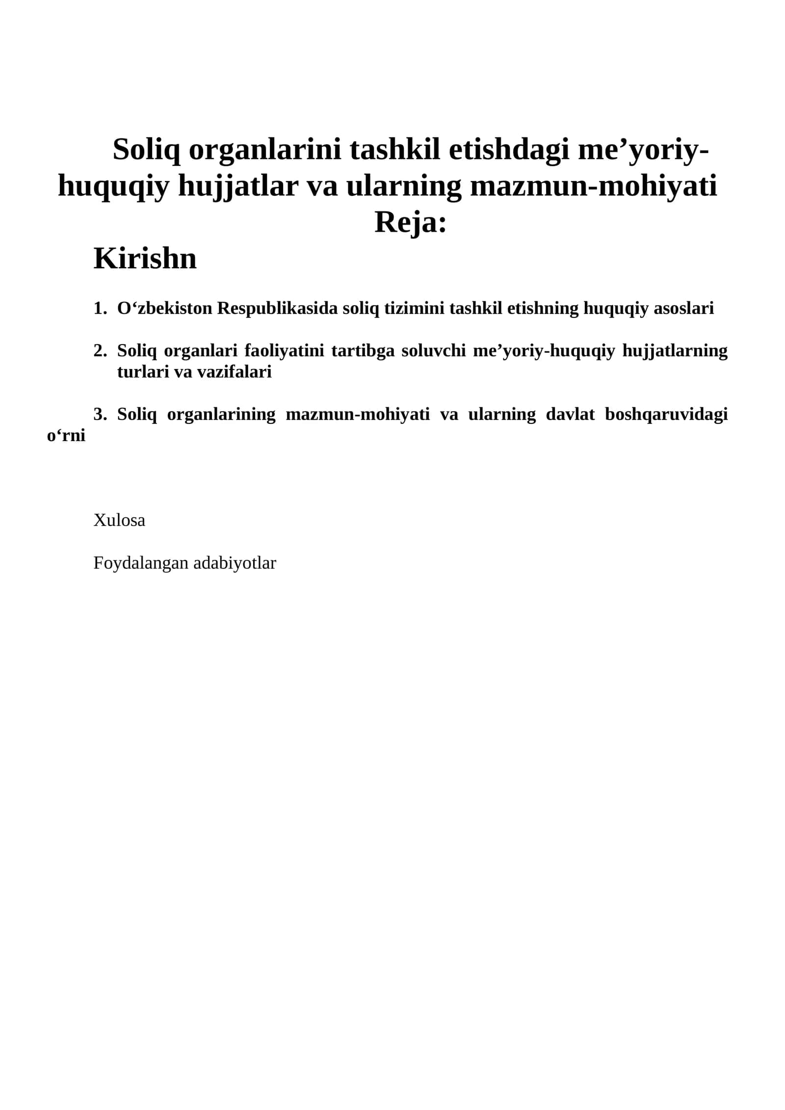 Soliq organlarini tashkil etishdagi me’yoriy-huquqiy hujjatlar va ularning mazmun-mohiyati