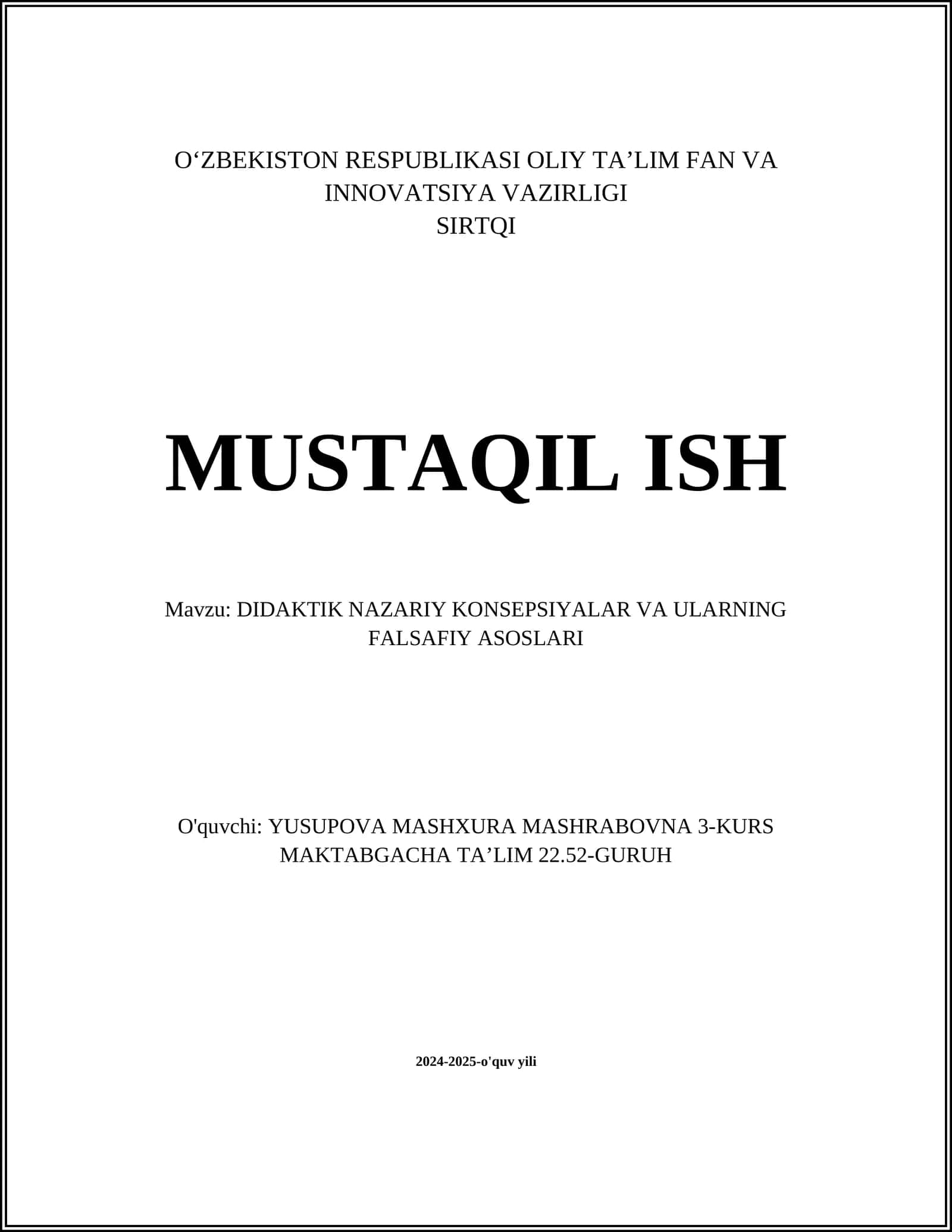 DIDAKTIK NAZARIY KONSEPSIYALAR VA ULARNING FALSAFIY ASOSLARI