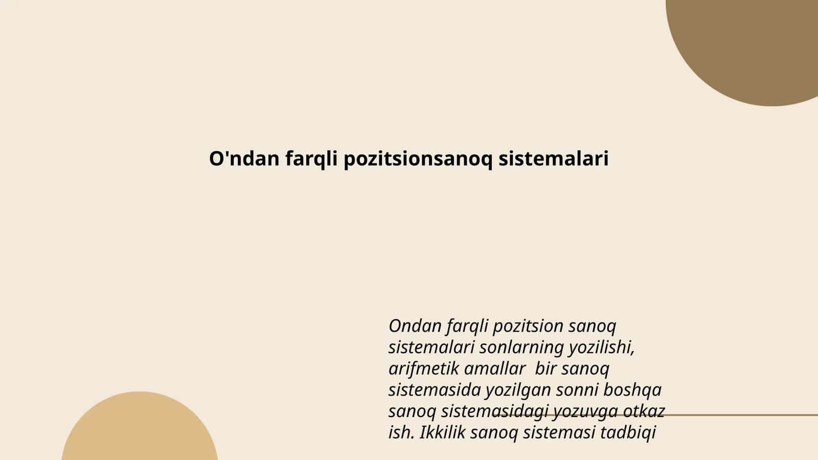 O'ndan farqli pozitsionsanoq sistemalari