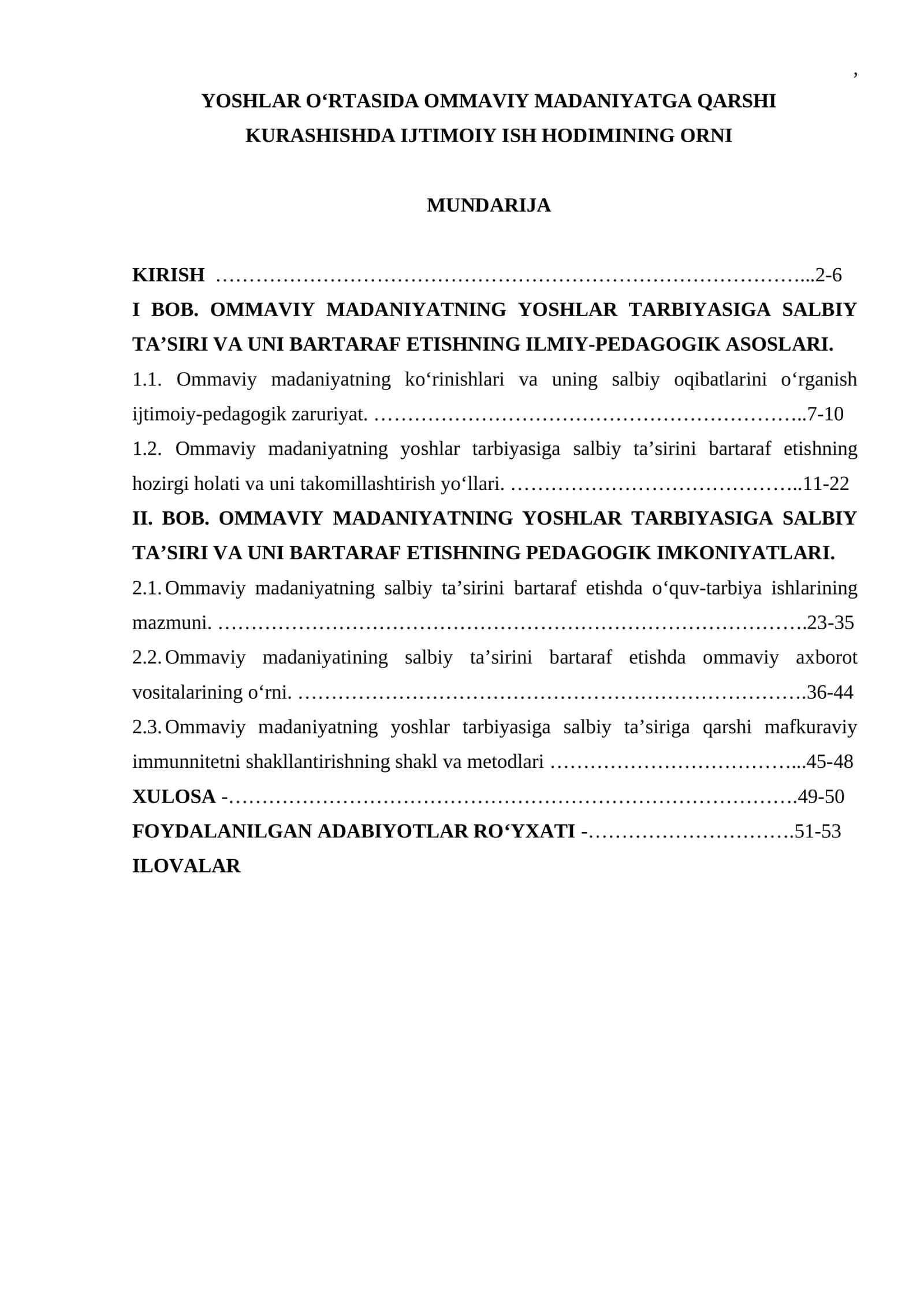 OMMAVIY MADANIYATGA QARSHI KURASHISHDA IJTIMOIY ISH HODIMINING ORNI