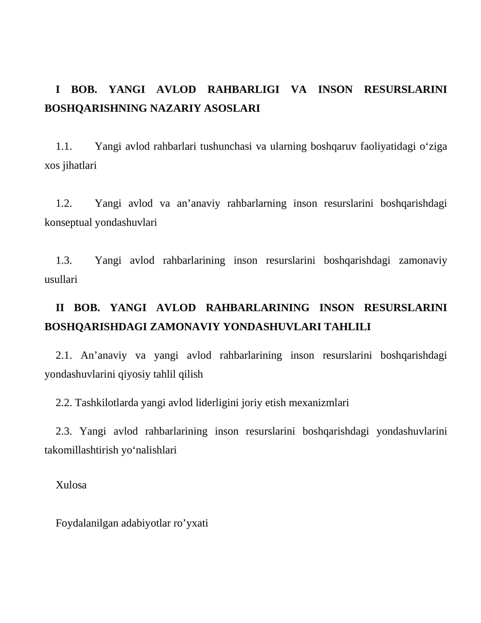 YANGI AVLOD RAHBARLIGI VA INSON RESURSLARINI BOSHQARISHNING NAZARIY ASOSLARI