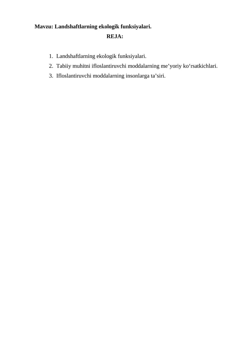 Geoekologiya. Landshaftlarning ekologik funksiyalari.