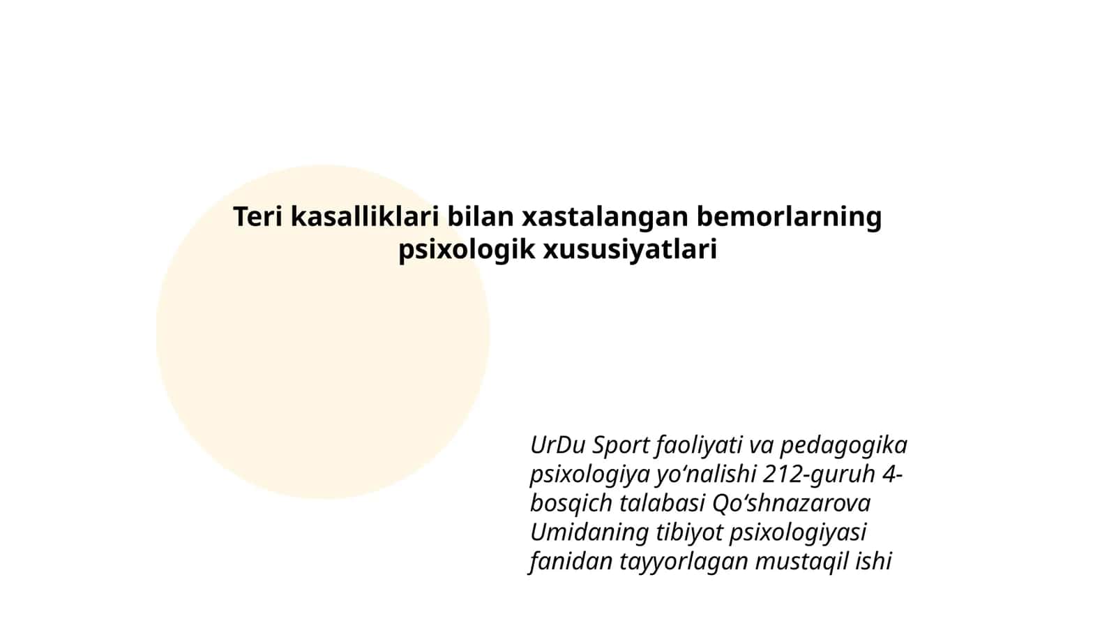 Teri kasalliklari bilan xastalangan bemorlarning psixologik xususiyatlari