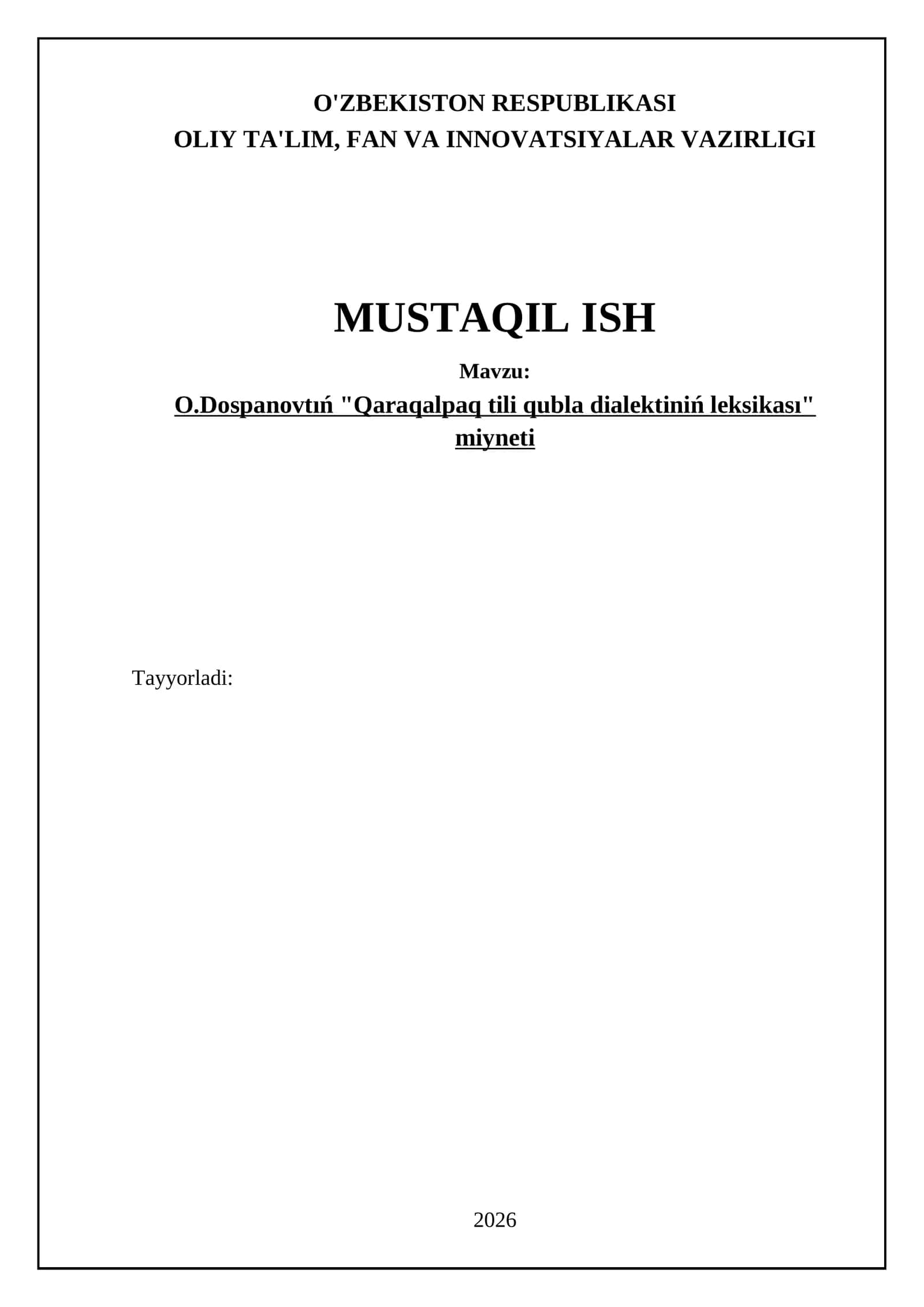 Qaraqalpaq tili qubla dialektiniń leksikası
