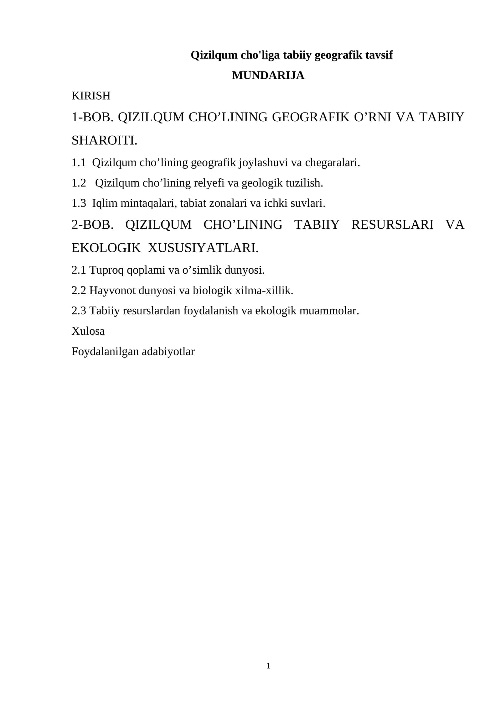 Qizilqum cho'liga tabiiy geografik tavsif