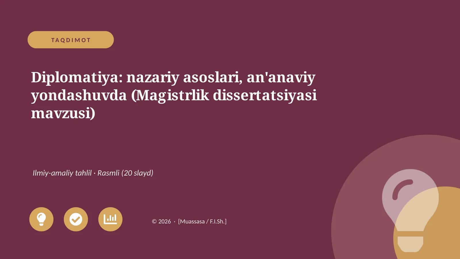 Diplomatiya: nazariy asoslari, an'anaviy yondashuvda (Magistrlik dissertatsiyasi mavzusi)