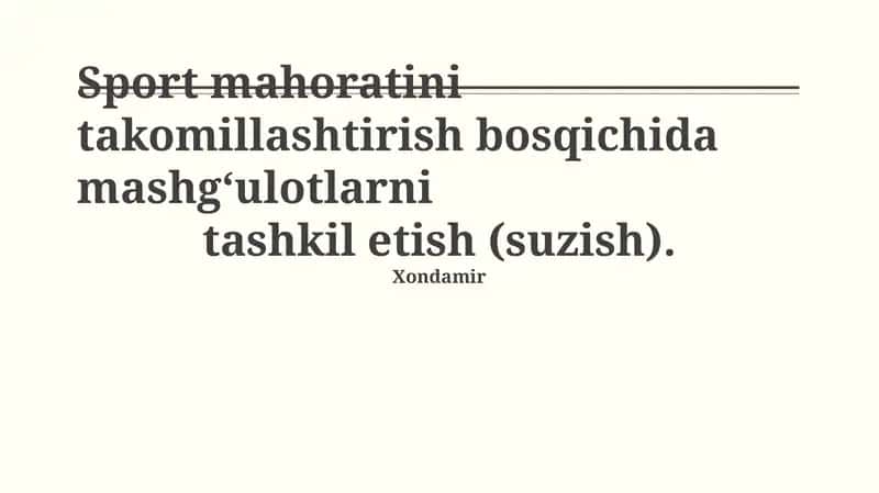 Sport mahoratini takomillashtirish bosqichida mashg‘ulotlarni tashkil etish (suzish).