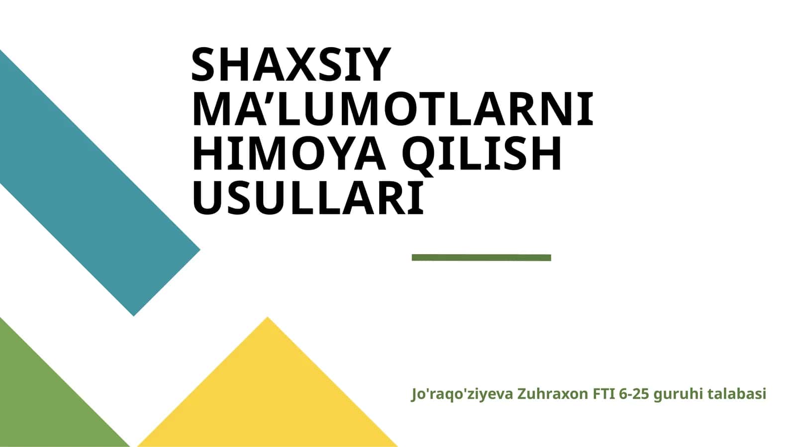 Shaxsiy Ma'lumotlarni Himoya Qilish Usullari