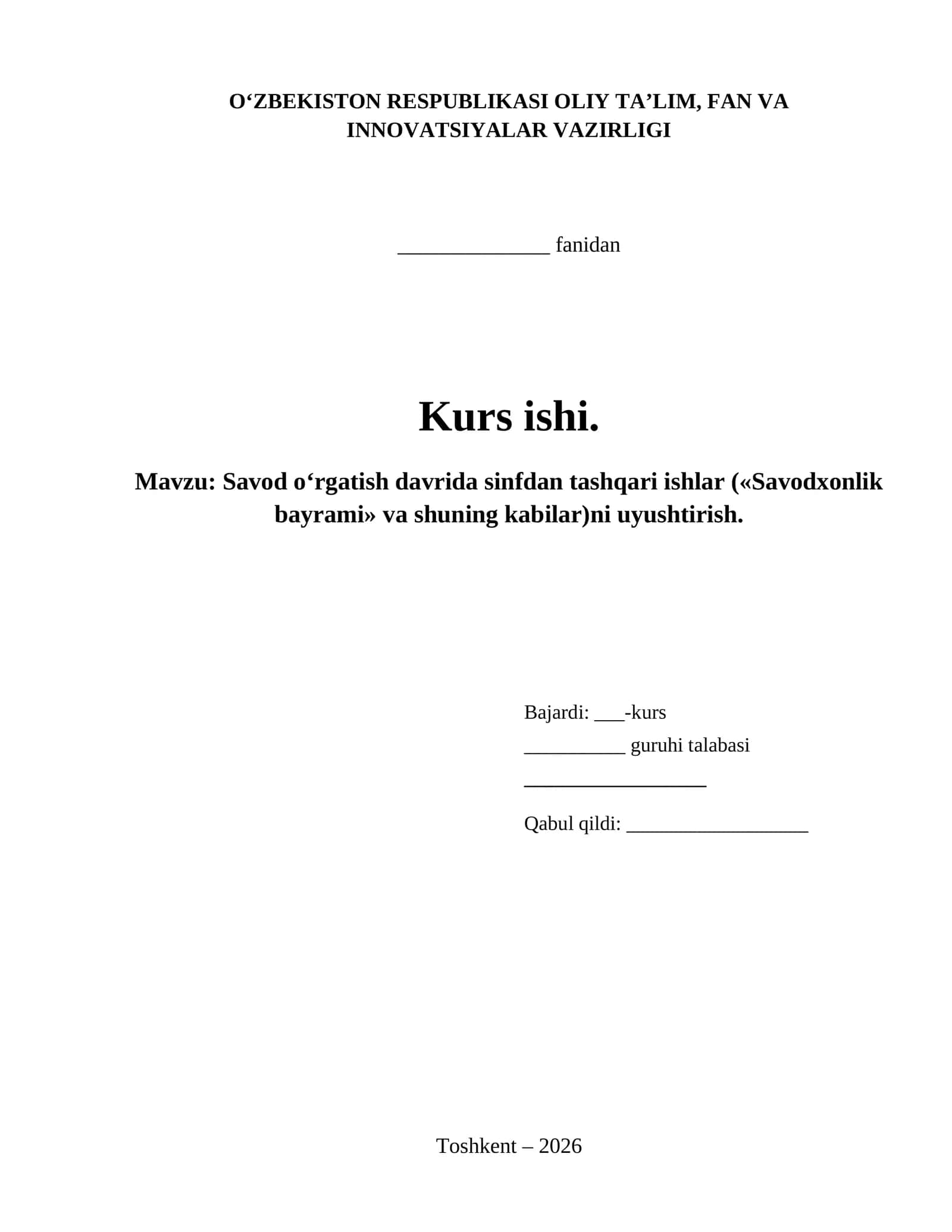 Savod o‘rgatish davrida sinfdan tashqari ishlar («Savodxonlik bayrami» va shuning kabilar)ni uyushtirish.