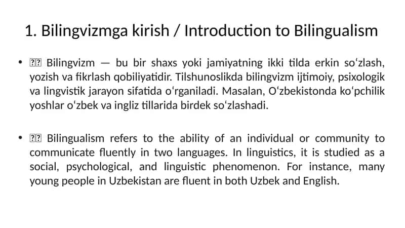 Bilingvizmgakirish/ Introduction to Bilingualism