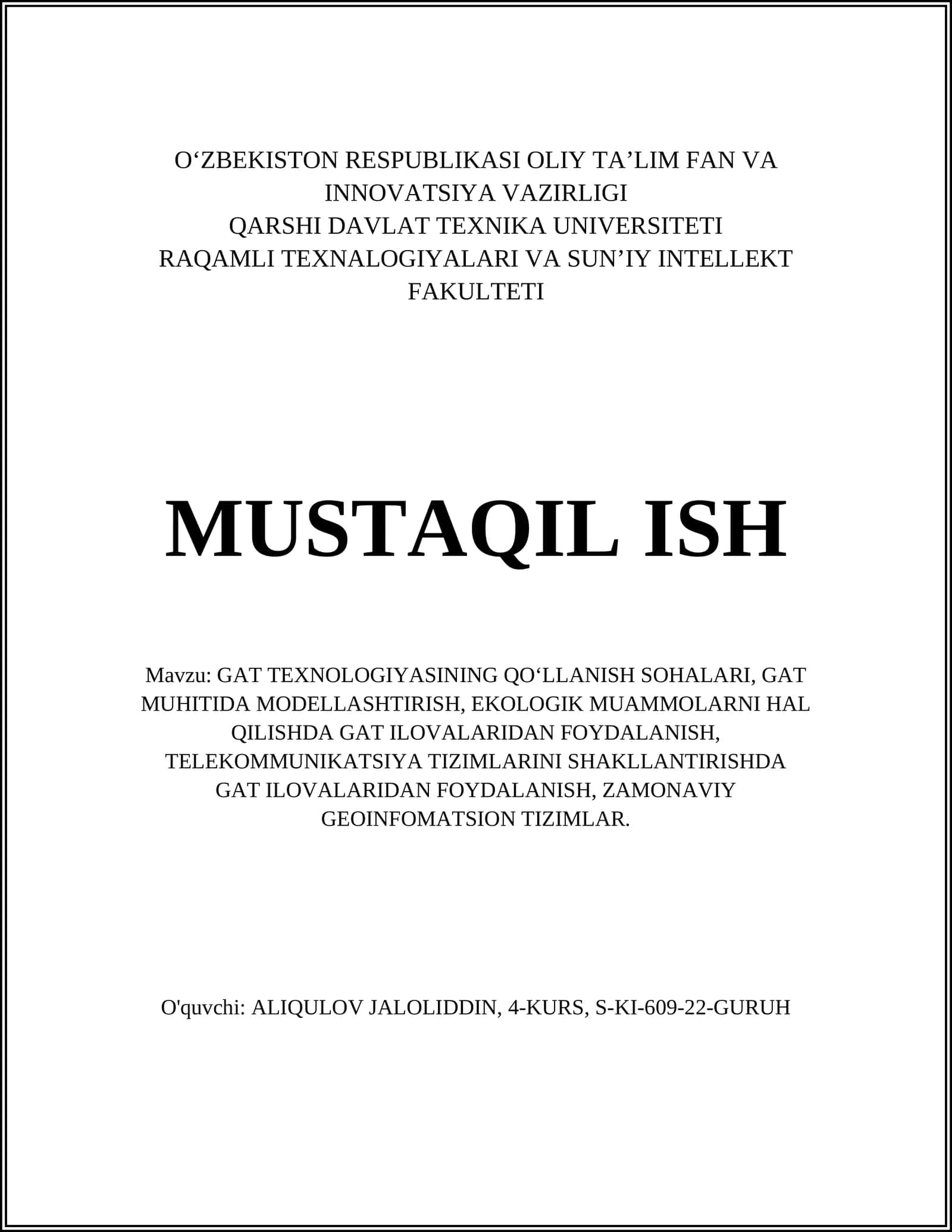 GAT TEXNOLOGIYASINING QO‘LLANISH SOHALARI