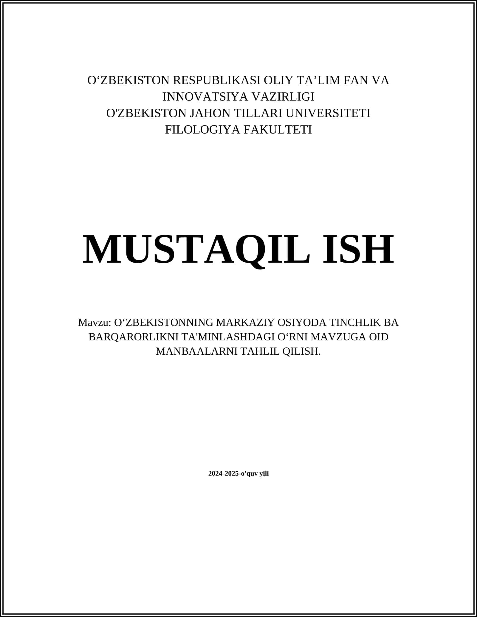 Oʻzbekistonning Markaziy Osiyoda Tinchlik Tashabbuslari