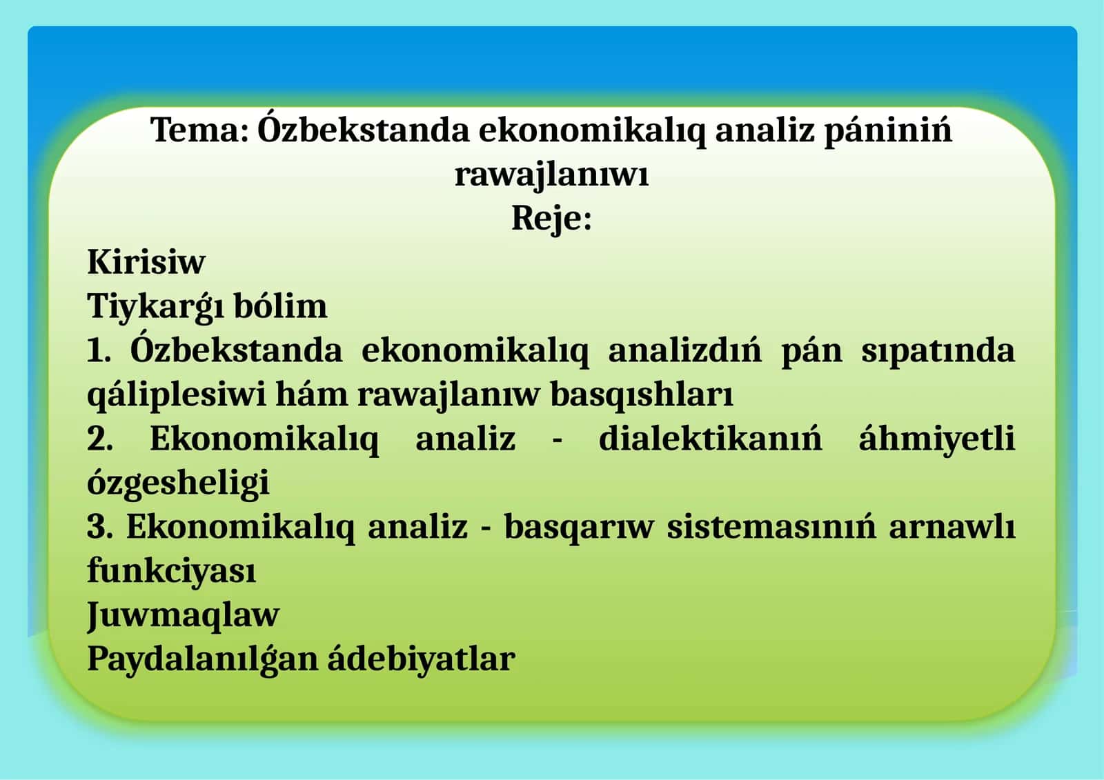 Ózbekstanda ekonomikalıq analiz pániniń rawajlanıwı