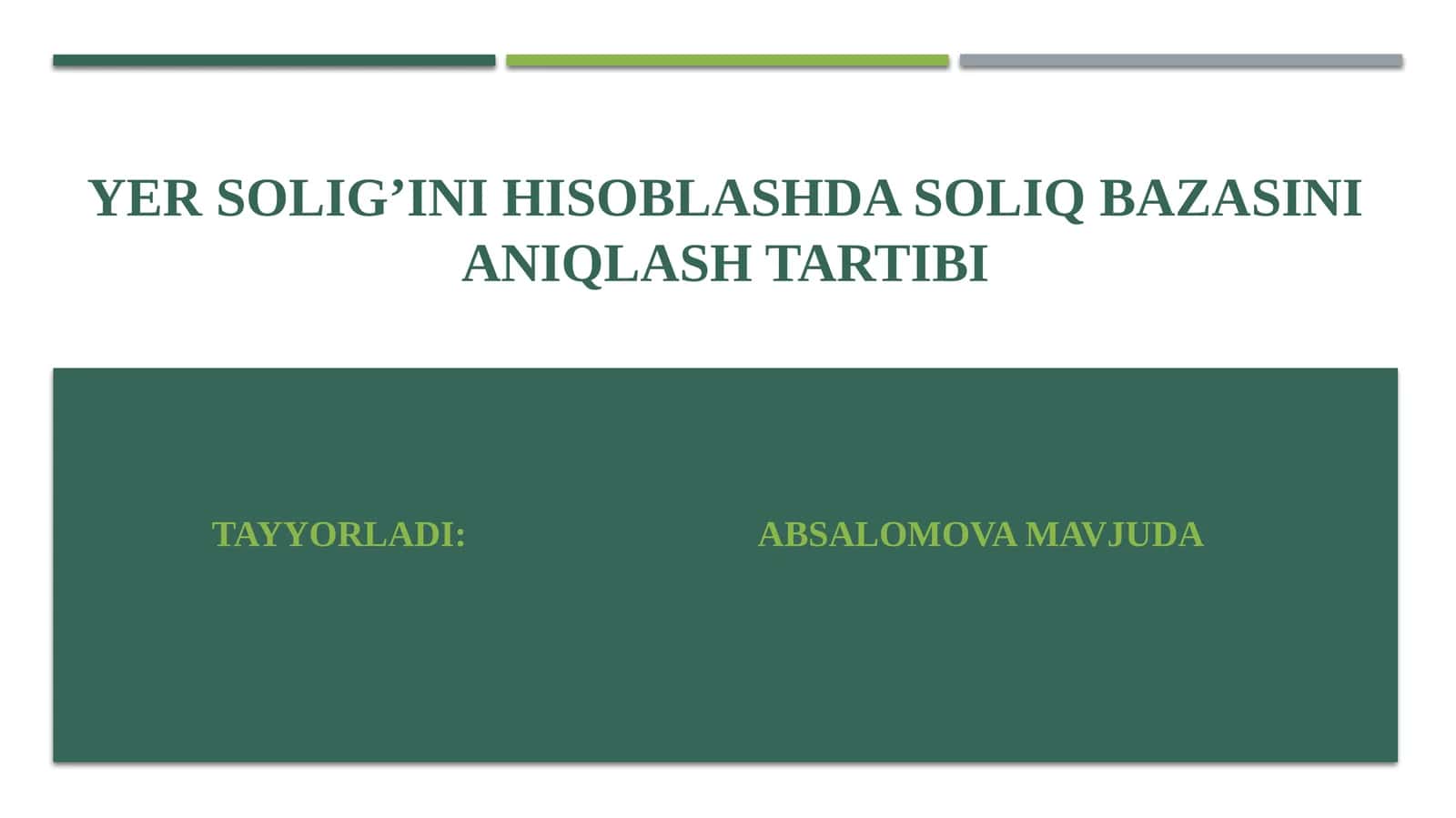 Yer solig’ini hisoblashda soliq bazasini aniqlash tartibi