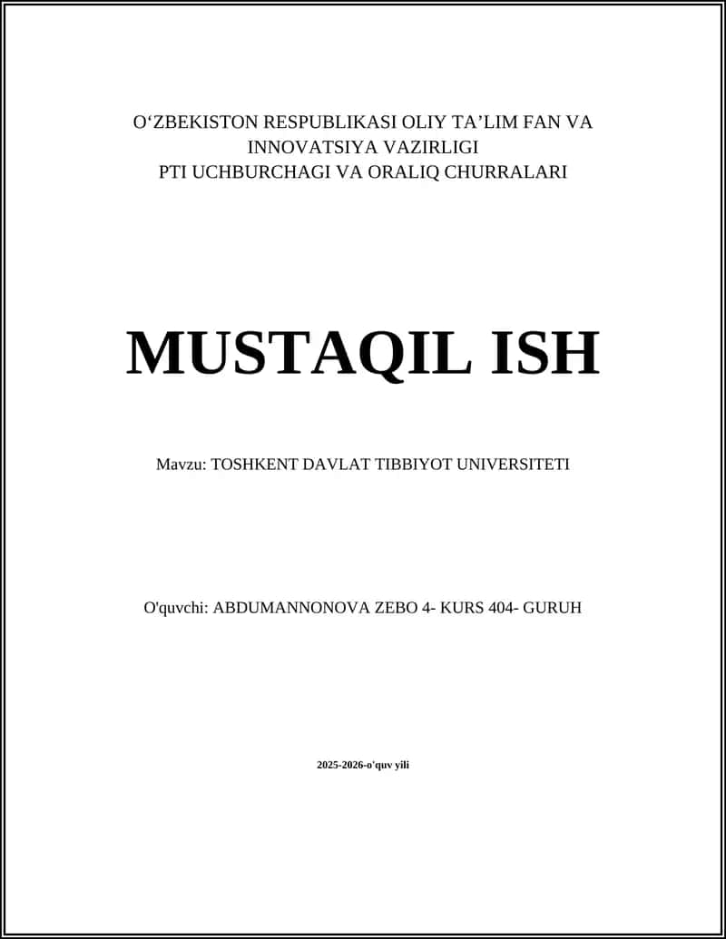 Toshkent Davlat Tibbiyot Universiteti