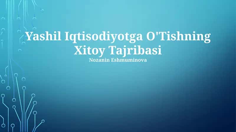 Yashil Iqtisodiyotga O'Tishning Xitoy Tajribasi