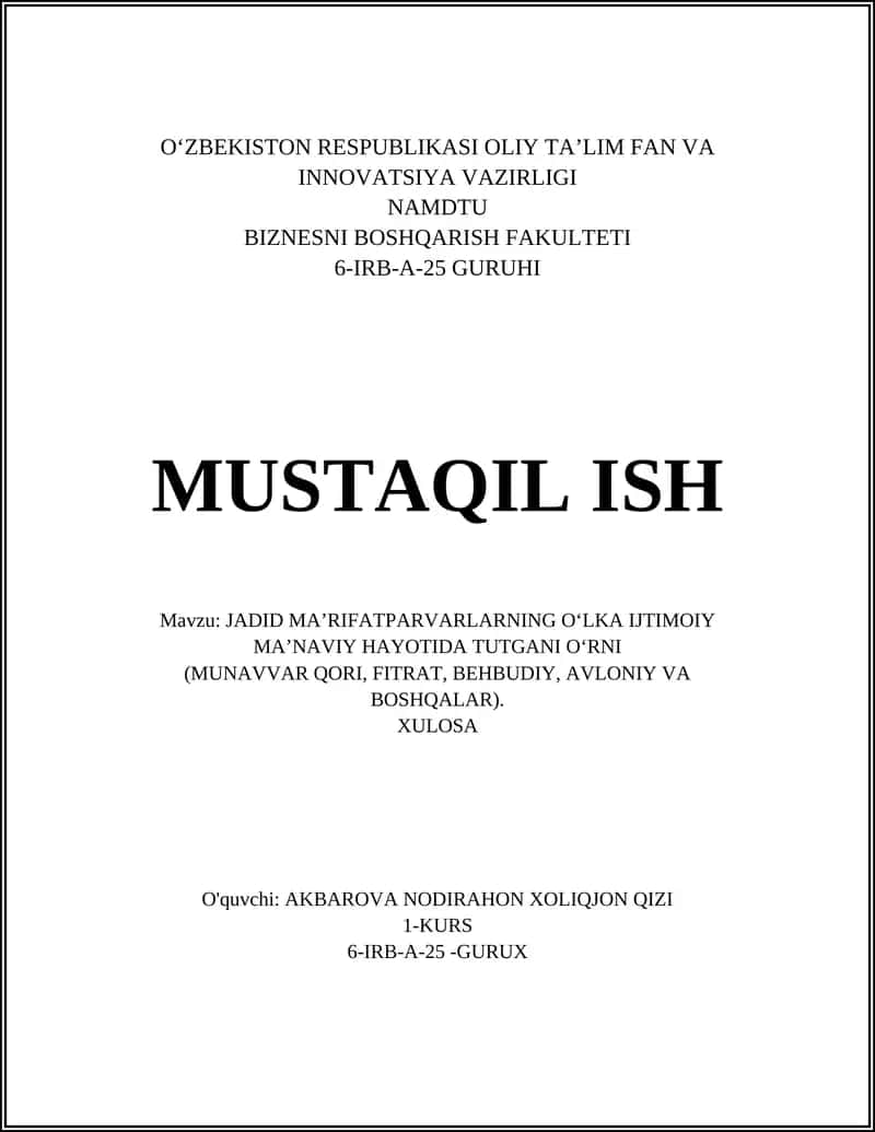 JADID MAʼRIFATPARVARLARNING OʻLKA IJTIMOIY MAʼNAVIY HAYOTIDA TUTGANI OʻRNI