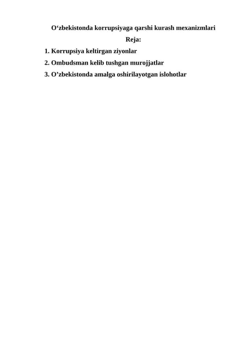 Korrupsiyaga qarshi kurash mexanizmlari