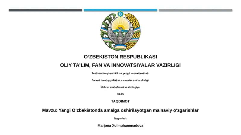 Yangi O‘zbekistonda amalga oshirilayotgan ma'naviy o‘zgarishlar