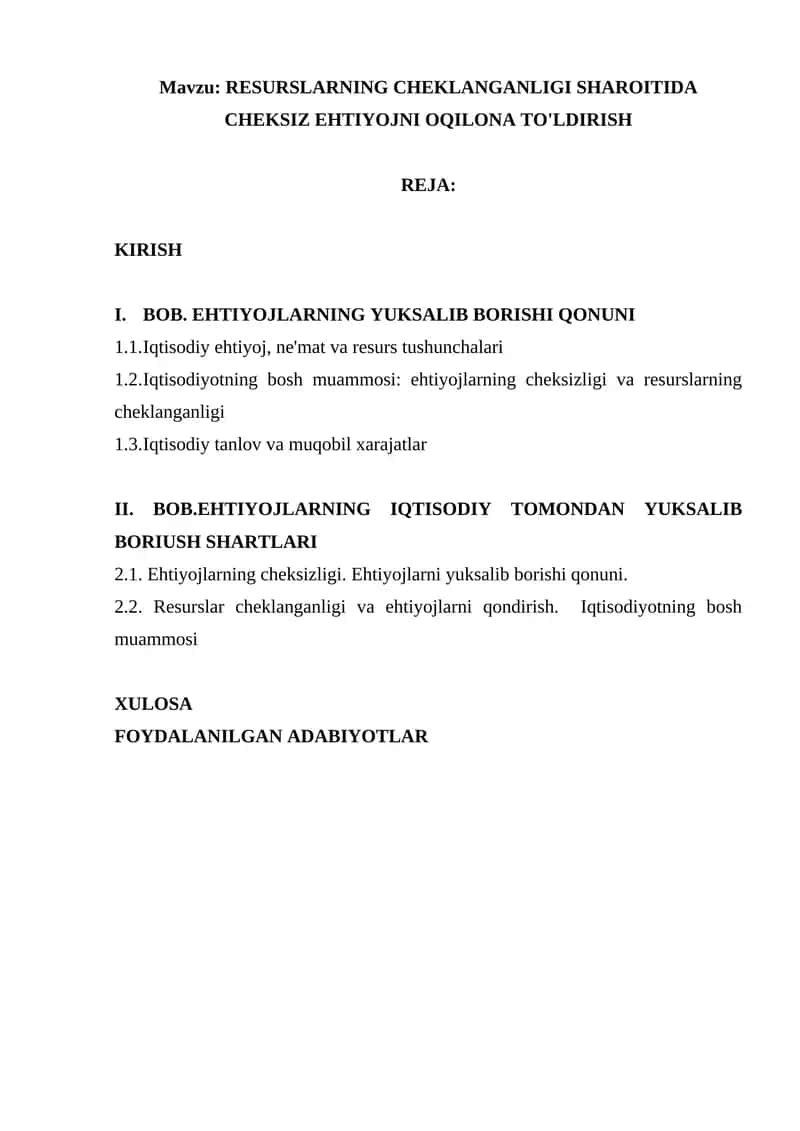 EHTIYOJLARNING YUKSALIB BORISHI QONUNI