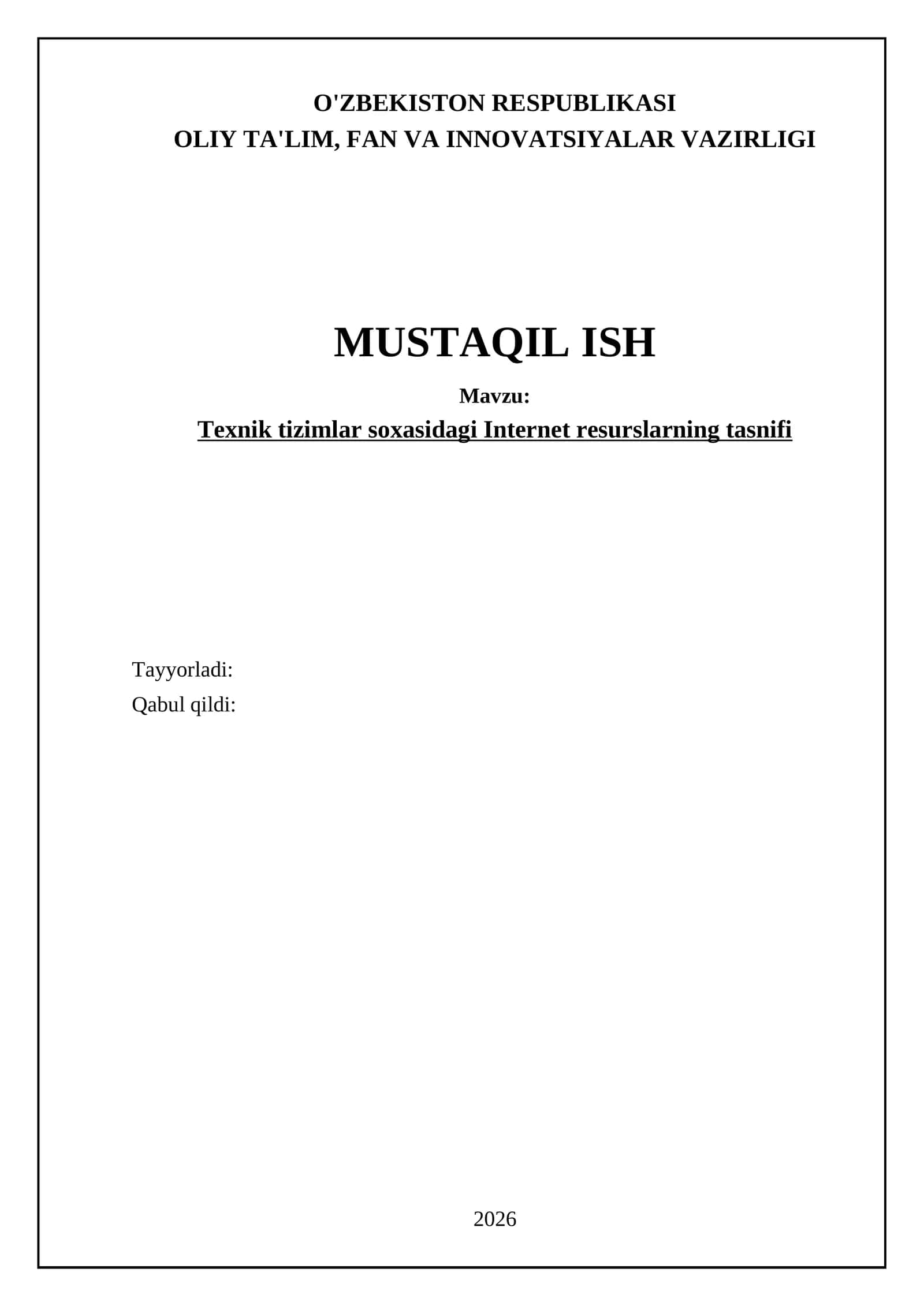 Texnik tizimlar soxasidagi Internet resurslarning tasnifi