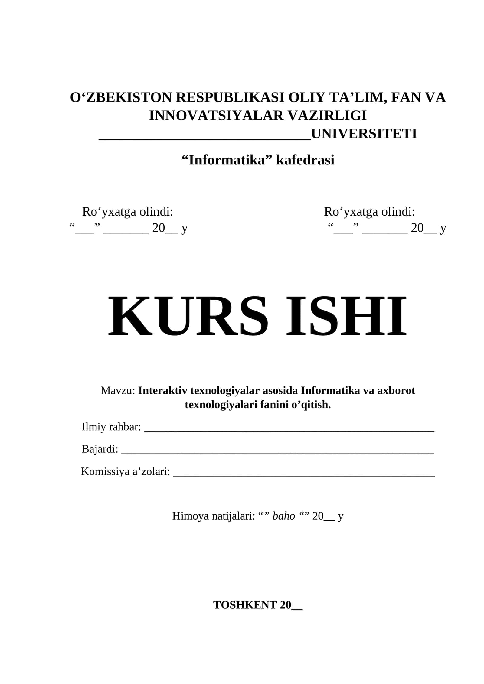 Interaktiv texnologiyalar asosida Informatika va axborot texnologiyalari fanini o’qitish