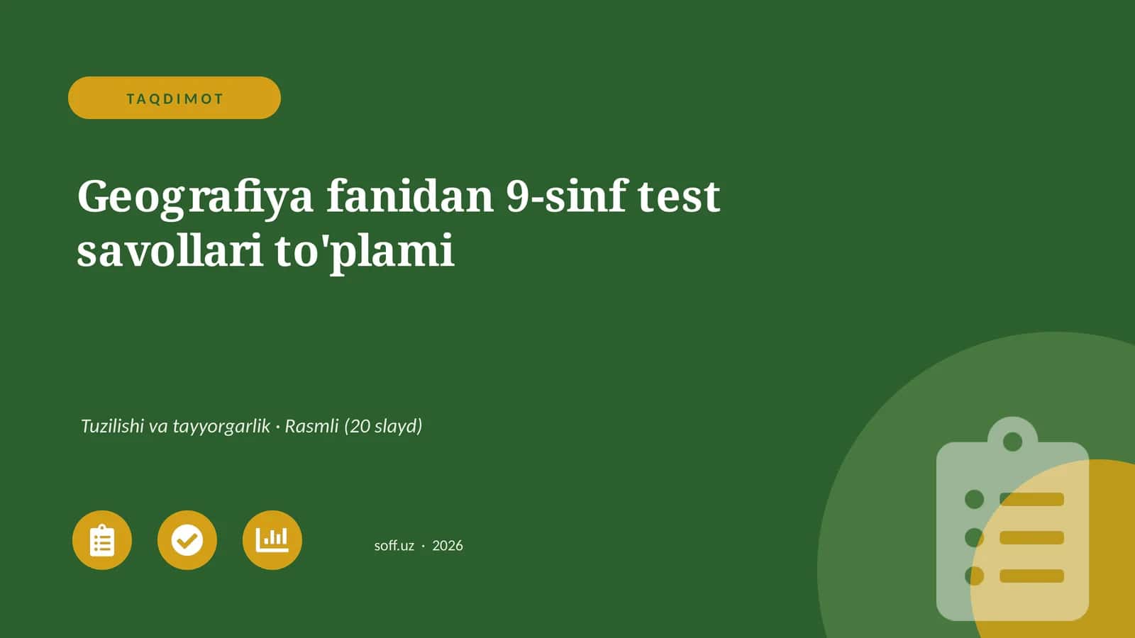 Geografiya fanidan 9-sinf test savollari to'plami