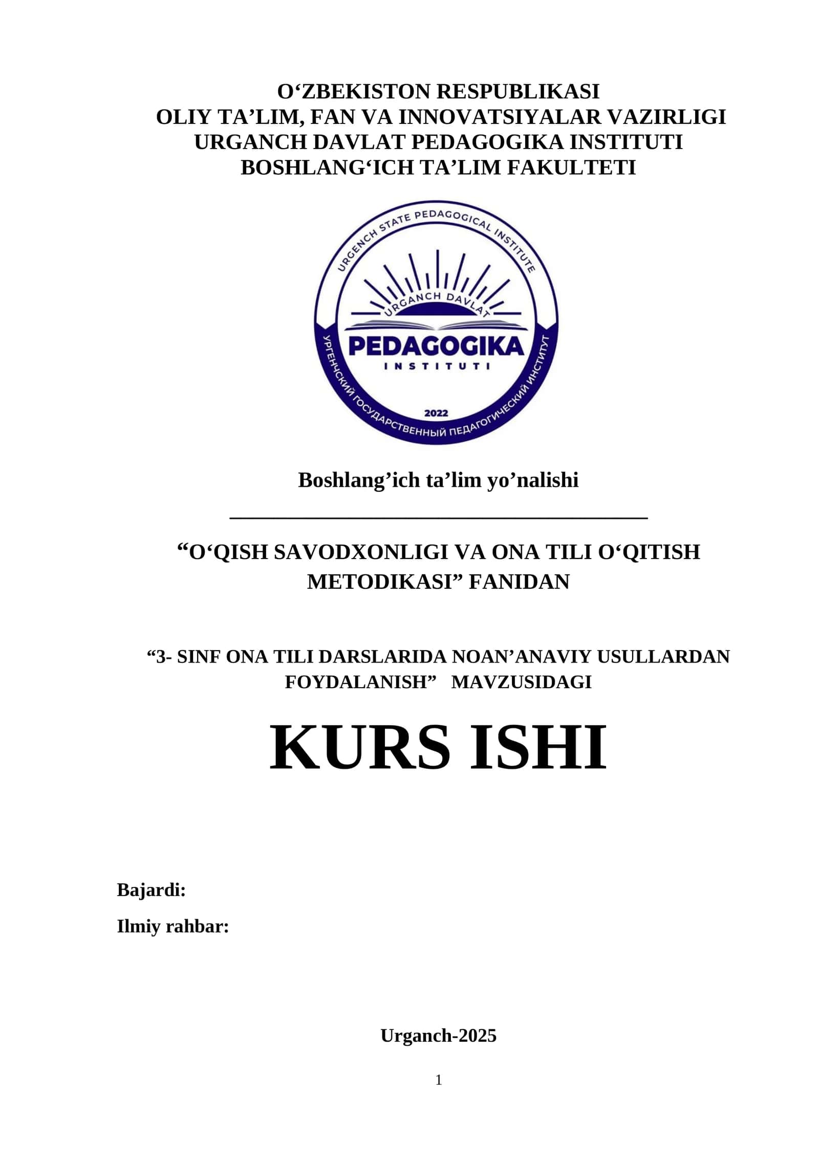3-SINF ONA TILI DARSLARIDA NOAN’ANAVIY USULLARDAN FOYDALANISH