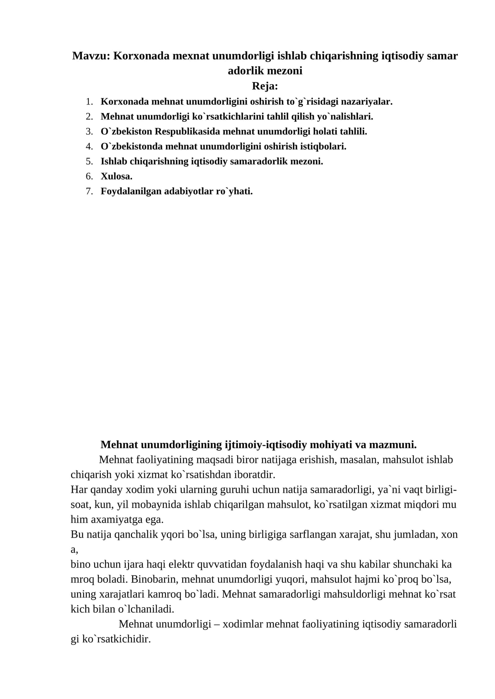 Korxonadamexnatunumdorligiishlabchiqarishningiqtisodiysamaradorlikmezoni