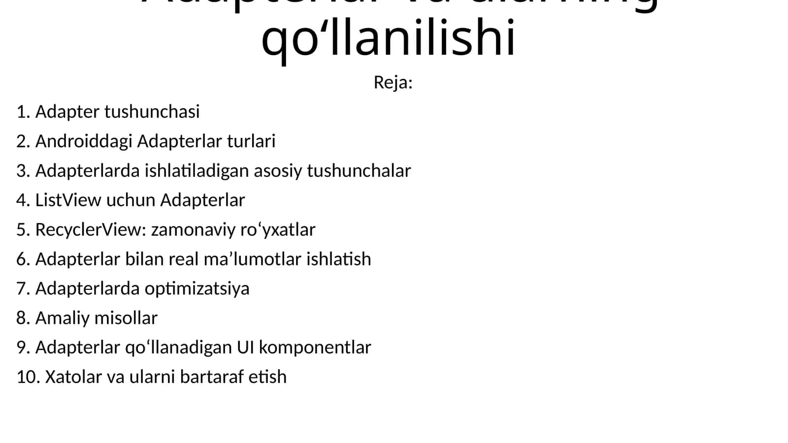 Adapterlar va ularning qo‘llanilishi