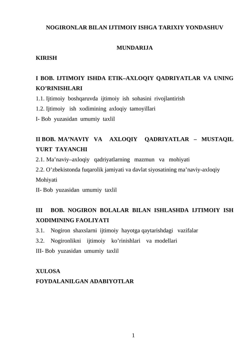 NOGIRONLAR BILAN IJTIMOIY ISHGA TARIXIY YONDASHUV