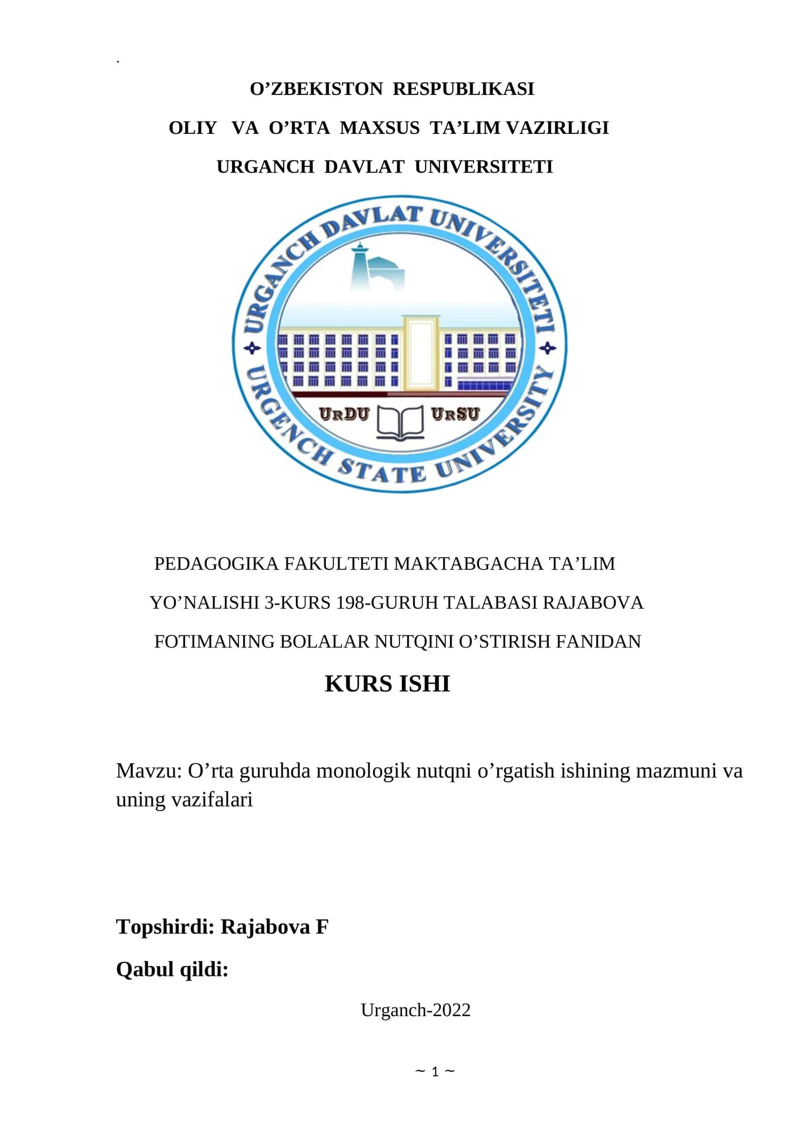 Bolalarda monologik nutqni rivojlantirish
