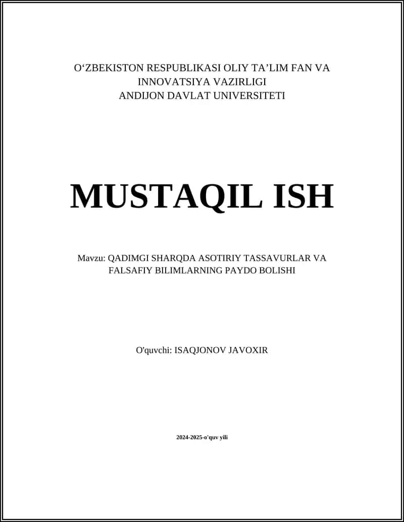 QADIMGI SHARQDA ASOTIRIY TASSAVURLAR VA FALSAFIY BILIMLARNING PAYDO BOLISHI