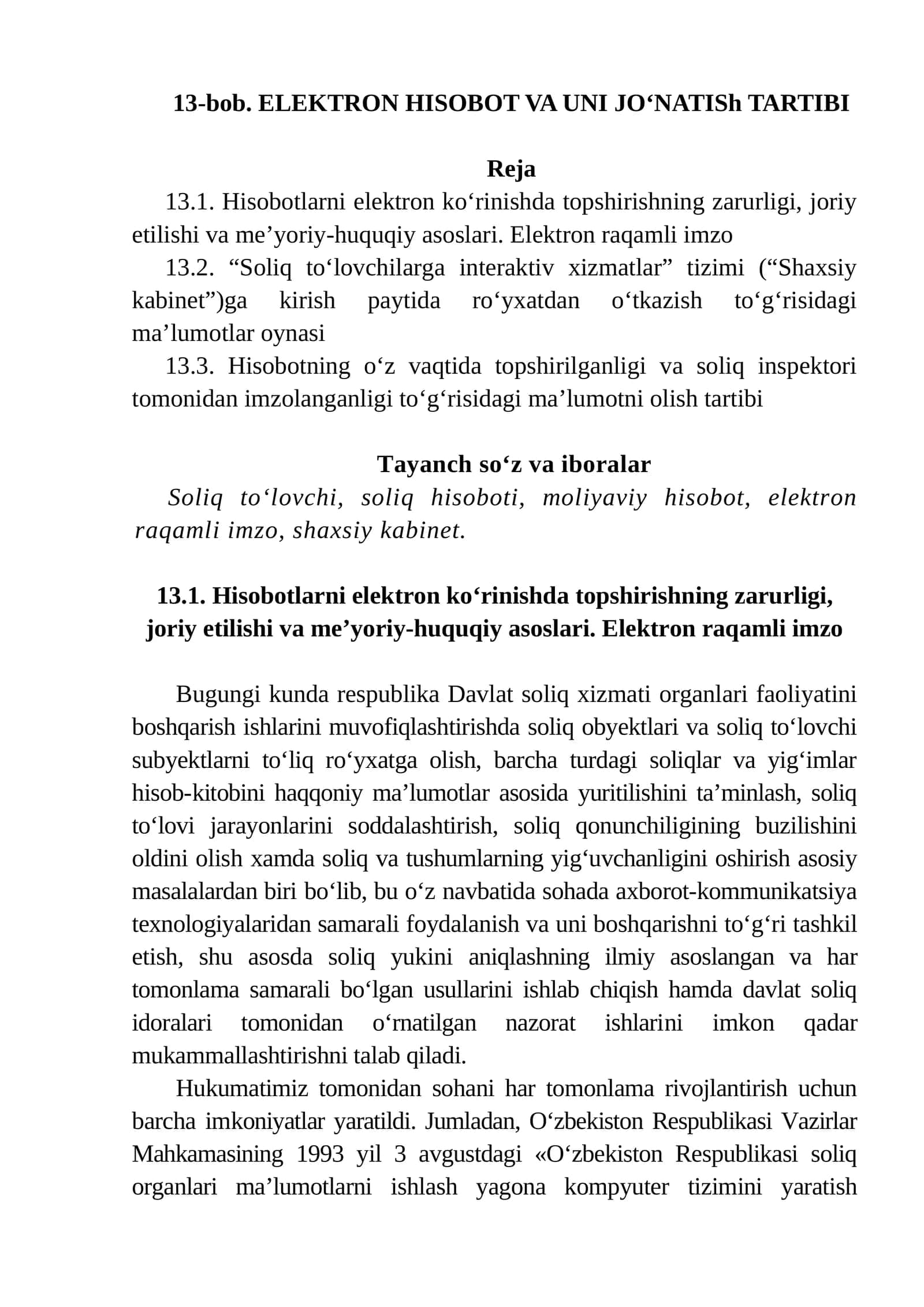 ELEKTRON HISOBOT VA UNI JO‘NATISh TARTIBI