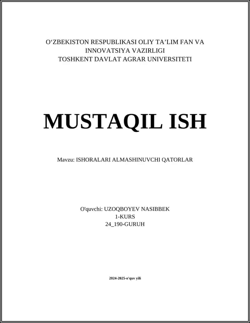 ISHORALARI ALMASHINUVCHI QATORLAR