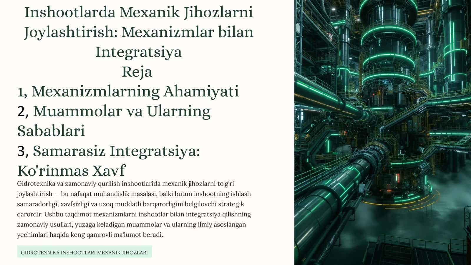 Inshootlarda Mexanik Jihozlarni Joylashtirish: MexanizmlarbilanIntegratsiya