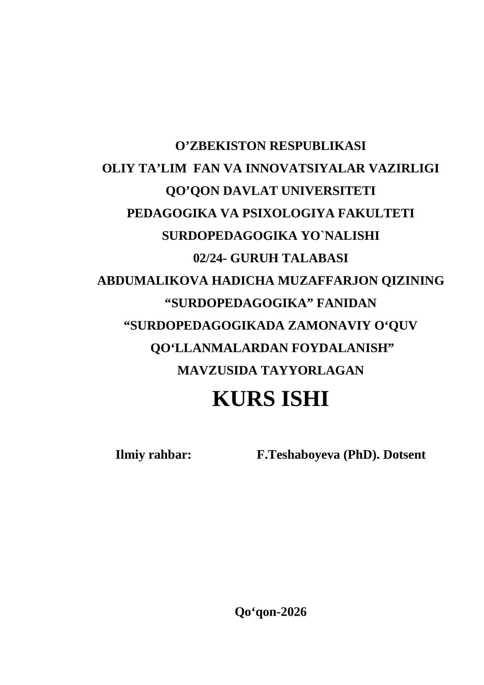 SURDOPEDAGOGIKA KURSI
