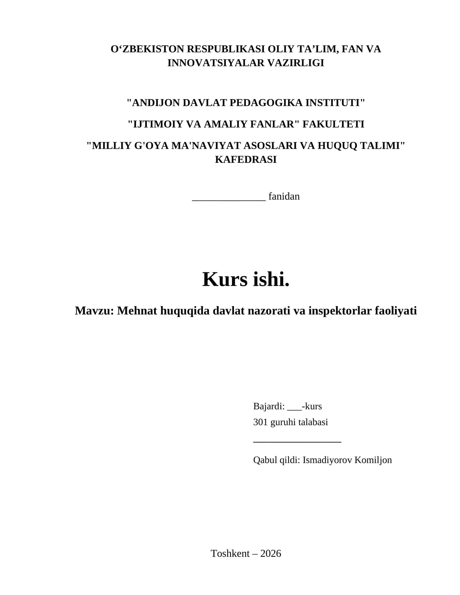 Mehnat huquqida davlat nazorati va inspektorlar faoliyati