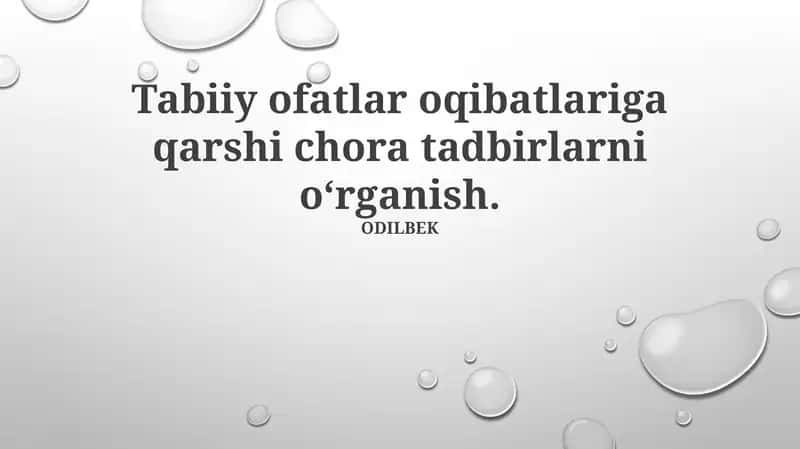 Tabiiy ofatlar oqibatlariga qarshi chora tadbirlarni oʻrganish