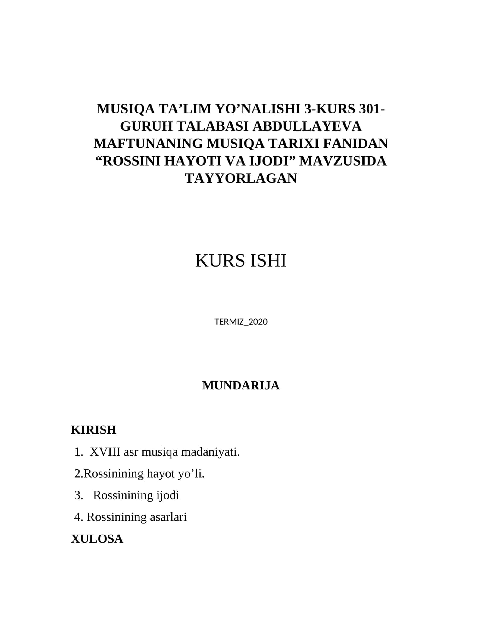 ROSSINI HAYOTI VA IJODI
