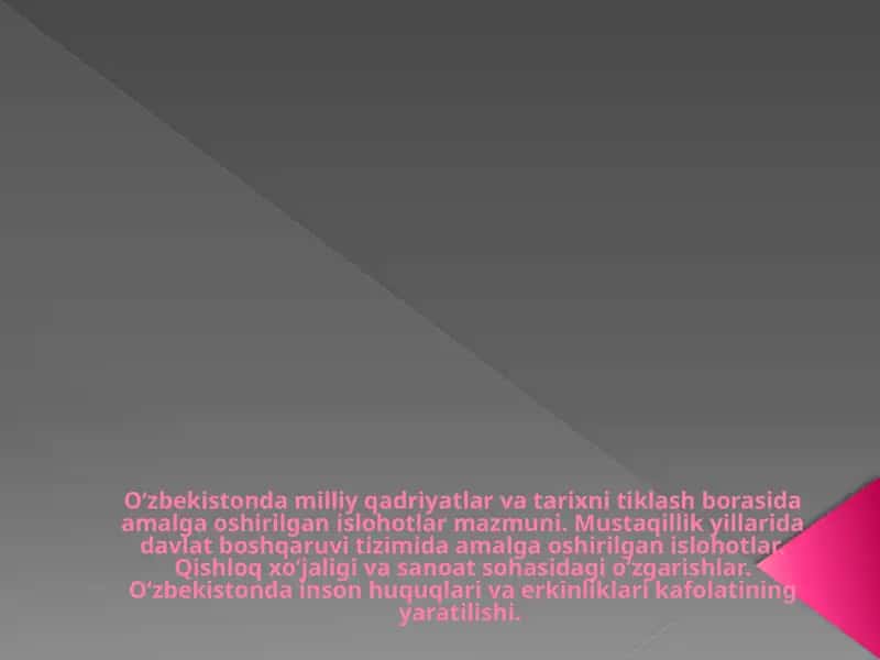 O‘zbekiston milliy qadriyatlar va tarixni tiklash borasida amalga oshirilgan islohotlar