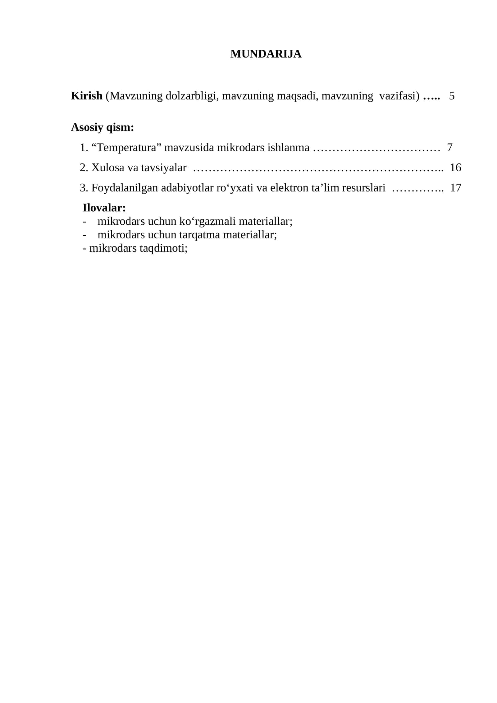 Temperatura mavzusida mikrodars ishlanma