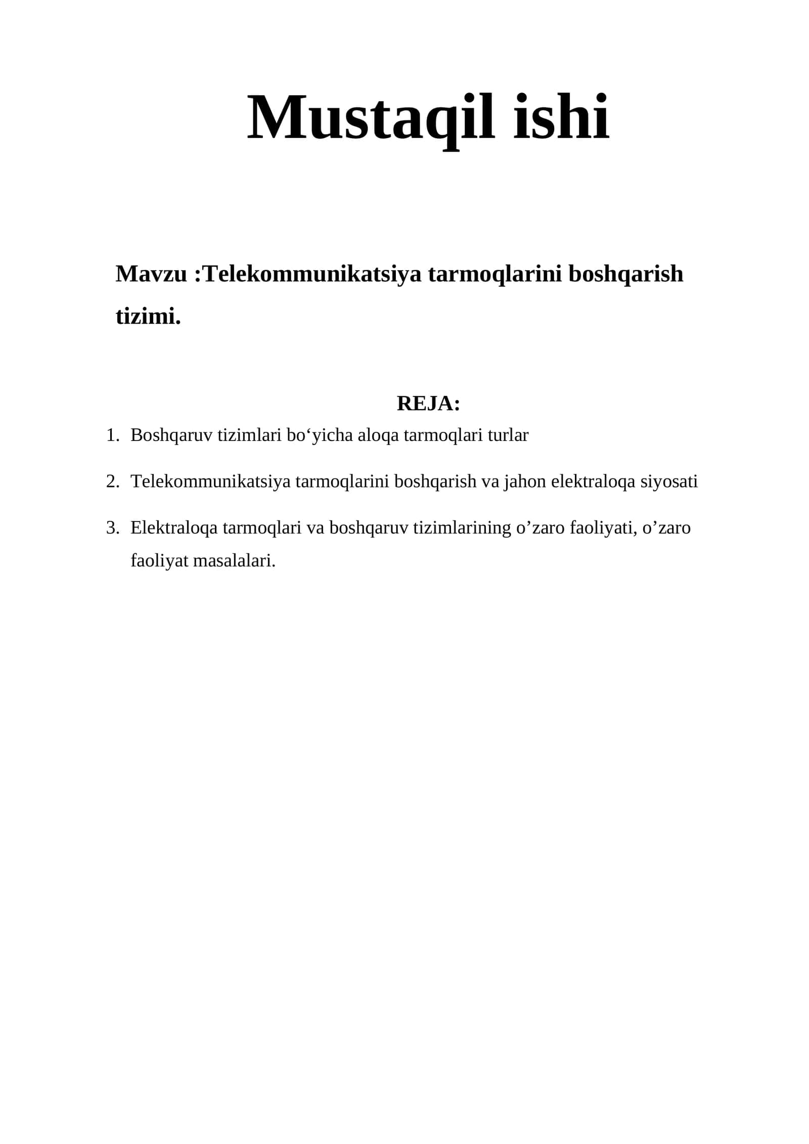 Telekommunikatsiya tarmoqlarini boshqarish tizimi