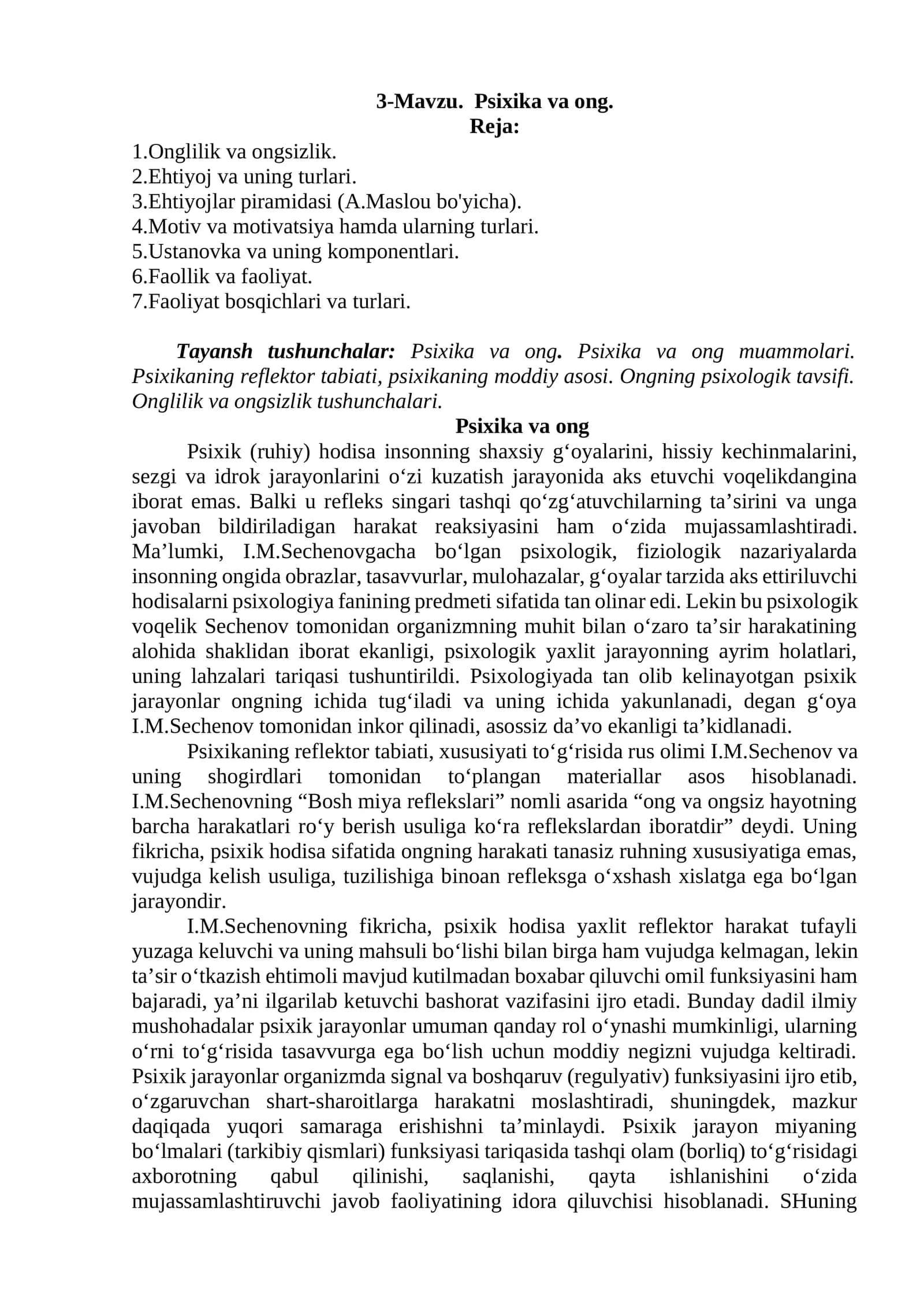 Psixika va ong