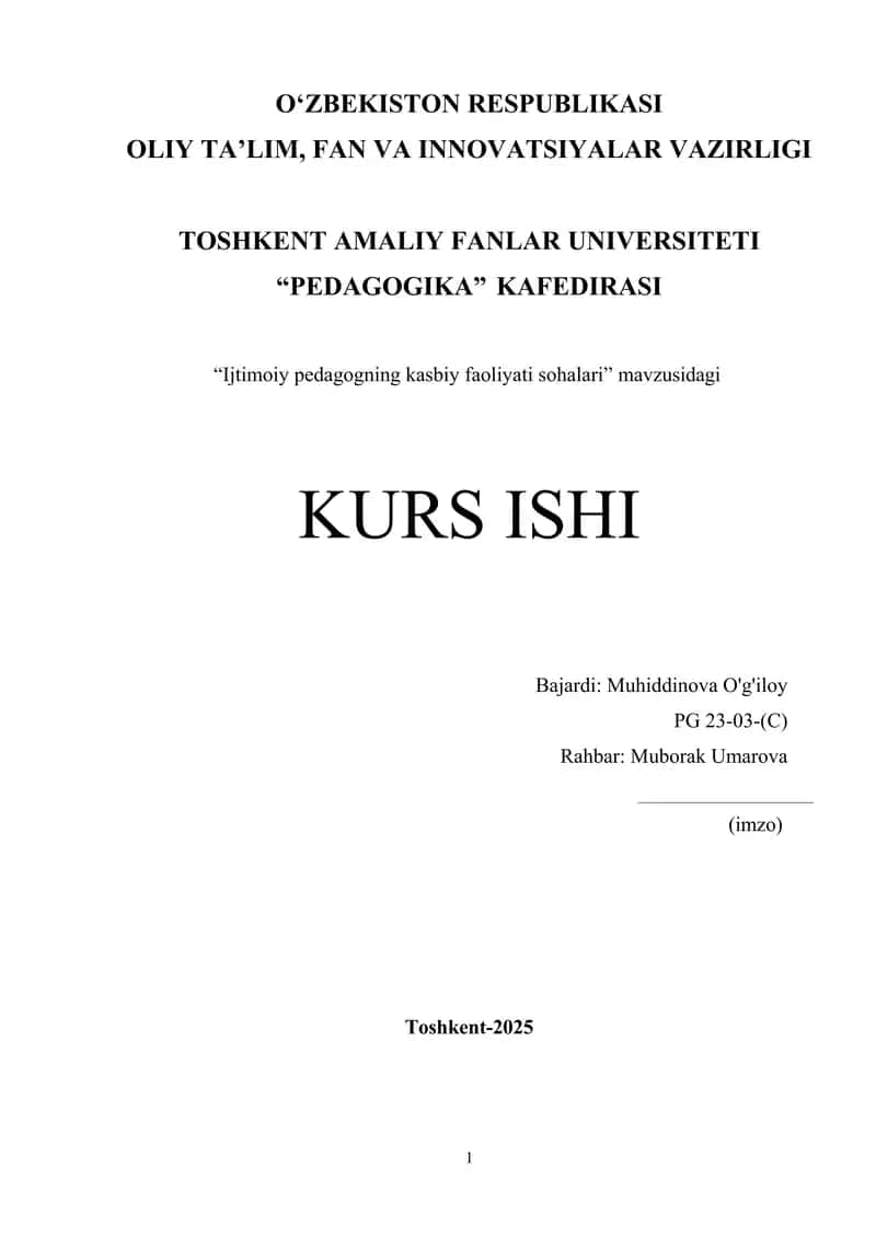 Ijtimoiy pedagogning kasbiy faoliyati sohalari